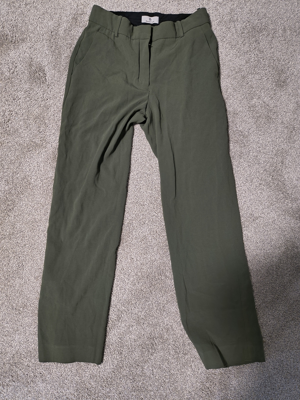 Babaton Olive Green Straight Leg Trousers